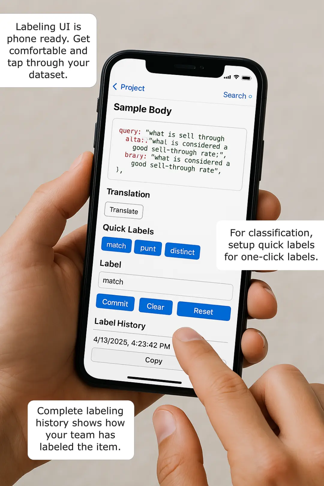 A screenshot showing the main parts of the application.